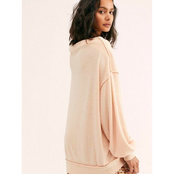 NWT WE THE FREE PEOPLE Sz M MAIN SQUEEZE HACCI PULLOVER RIBBED TUNIC IN NECTAR - Picture 1 of 4